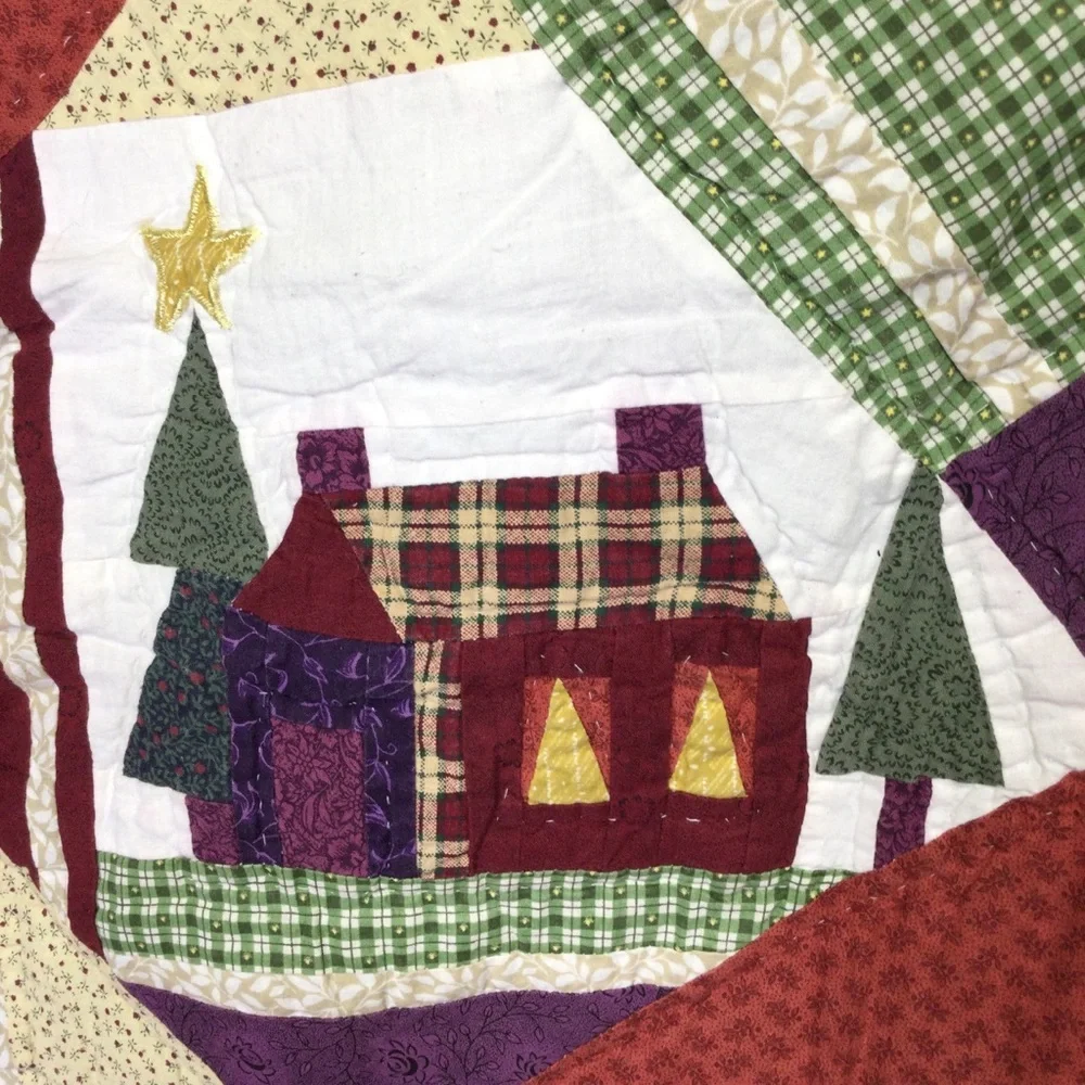 Vintage Colorful Patchwork Quilt with Holiday Motifs Blanket 50x60